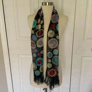 Silk Scarf with circle print and fringe